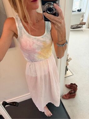 LoveShackFancy Pastel Tie-Dye Ribbed Tank - Yellow, Pink & Blue, xs